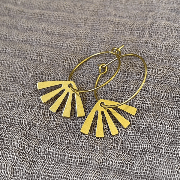 Gold charm hoop earrings, brass earrings, gift for her