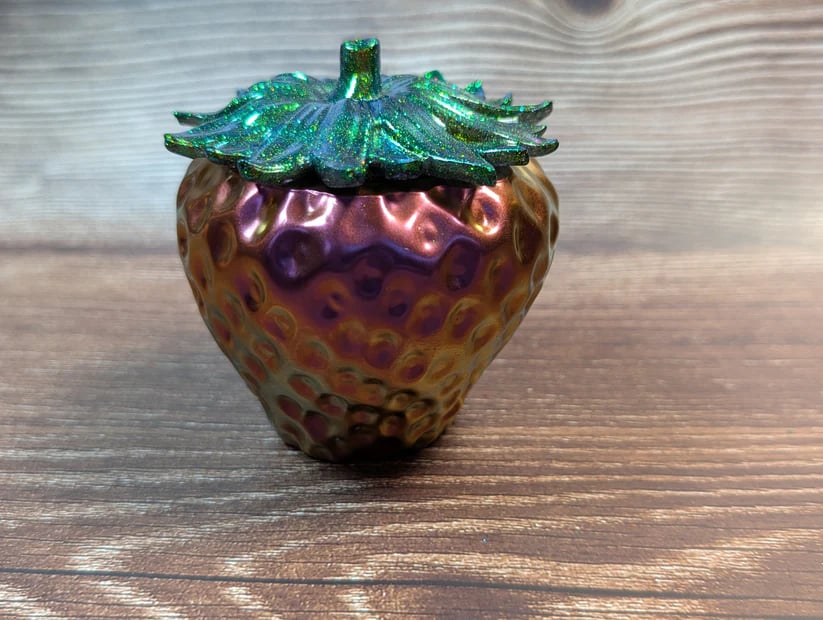 Metallic Strawberry Trinket Jar – Handmade Resin Keepsake Storage Pot