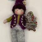 Needle Felt Forest Fairy with Pinecone Christmas Tree 