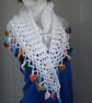 Large Crochet White Wrap Shawl With Multi Coloured Crochet Hearts (R835) - Image 4