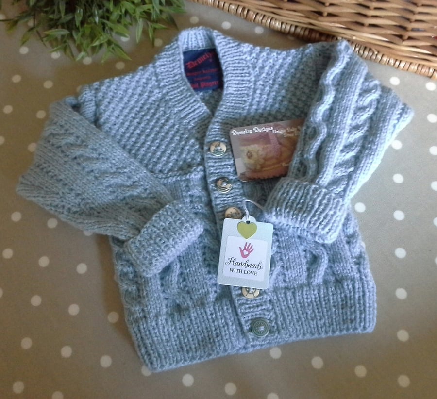 Cosy Boy's Cable Design Cardigan with Merino Wool 1-2 years size