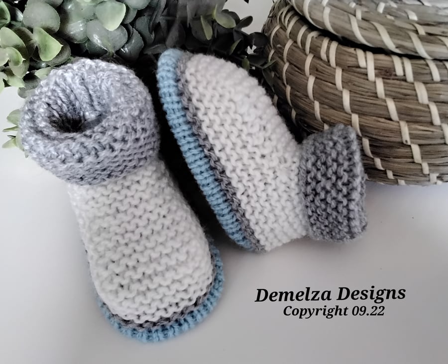 Baby Boy's Booties  with Marino Wool 0-6 months size 