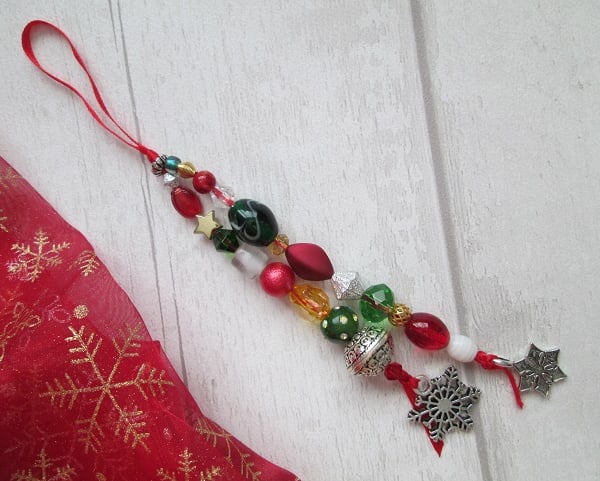 SOLD - Beaded Christmas Tree Decoration