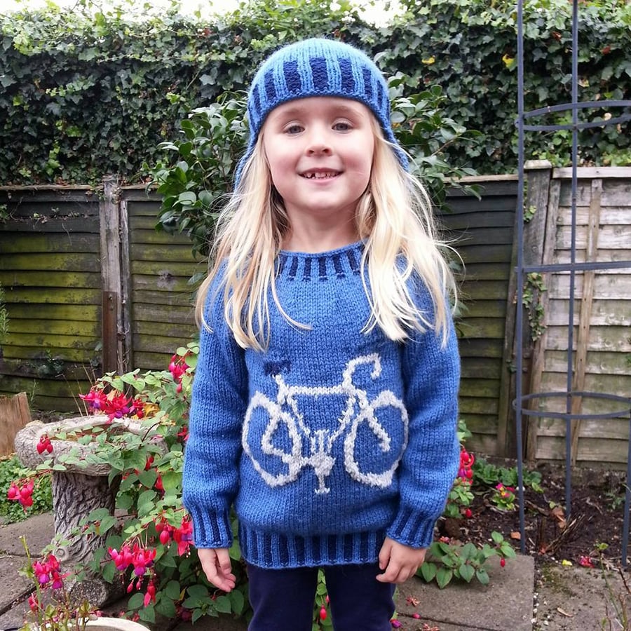 Children's knitting pattern with Bike, Bike Sweater and Hat Digital Pattern