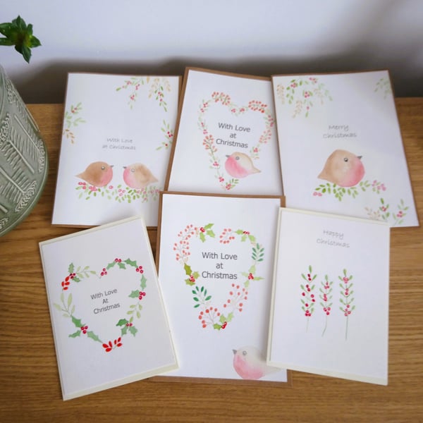 Pack of 6 Hand Painted Christmas Cards