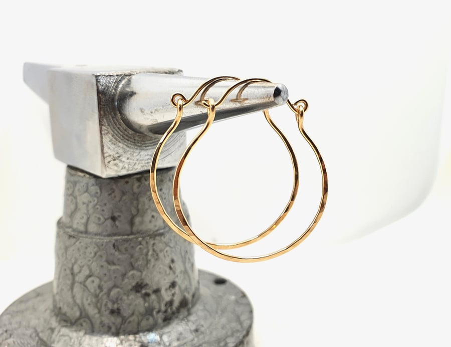 Large Hammered 14K Gold Hoop Earrings