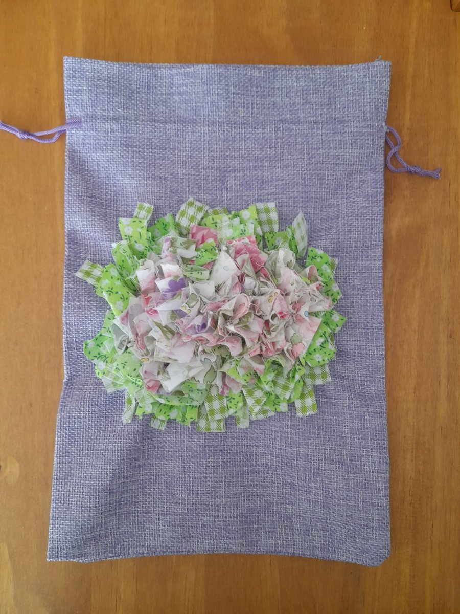Rag Rug Drawstring Bag with Floral Bloom