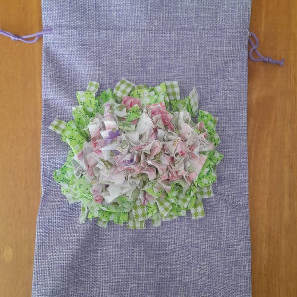Rag Rug Drawstring Bag with Floral Bloom