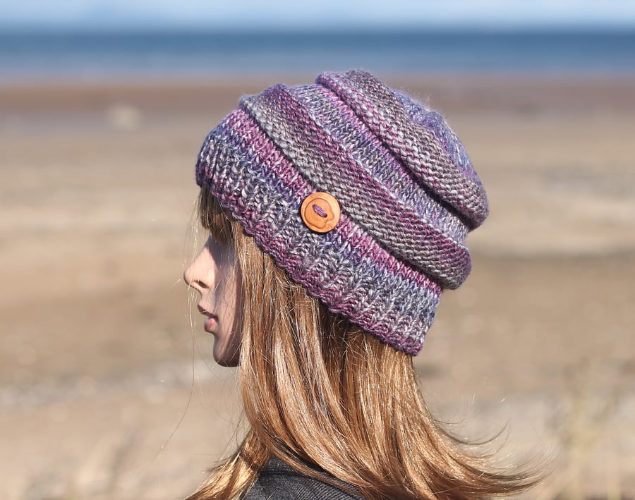 HAT knitted soft purple mix, winter hat, women'... - Folksy