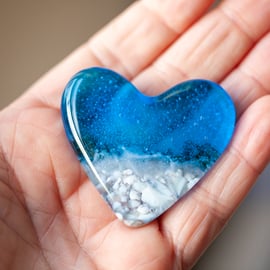 Beach and sea fused glass heart keepsake