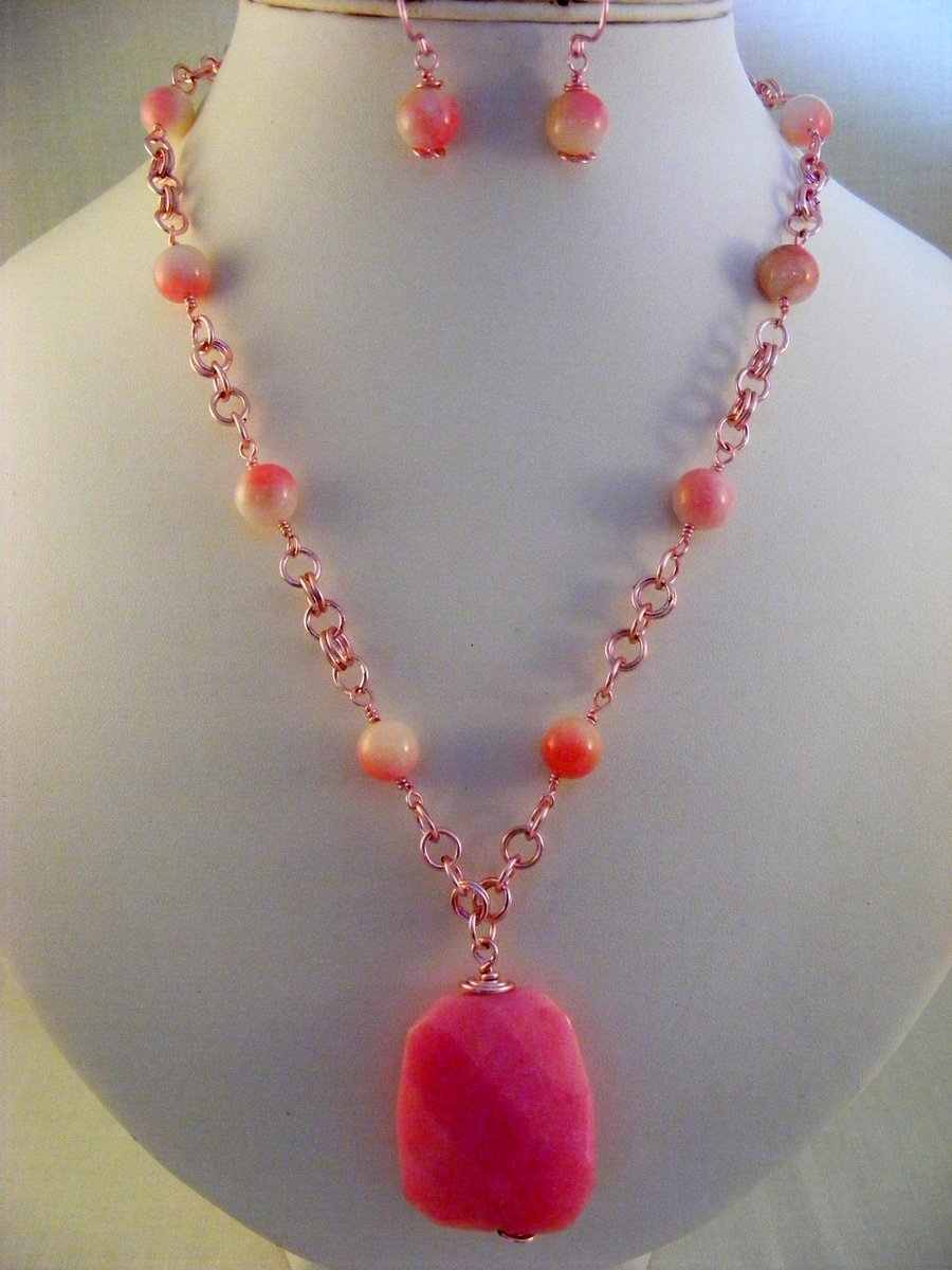Pink Jade Gemstone Jewellery Set