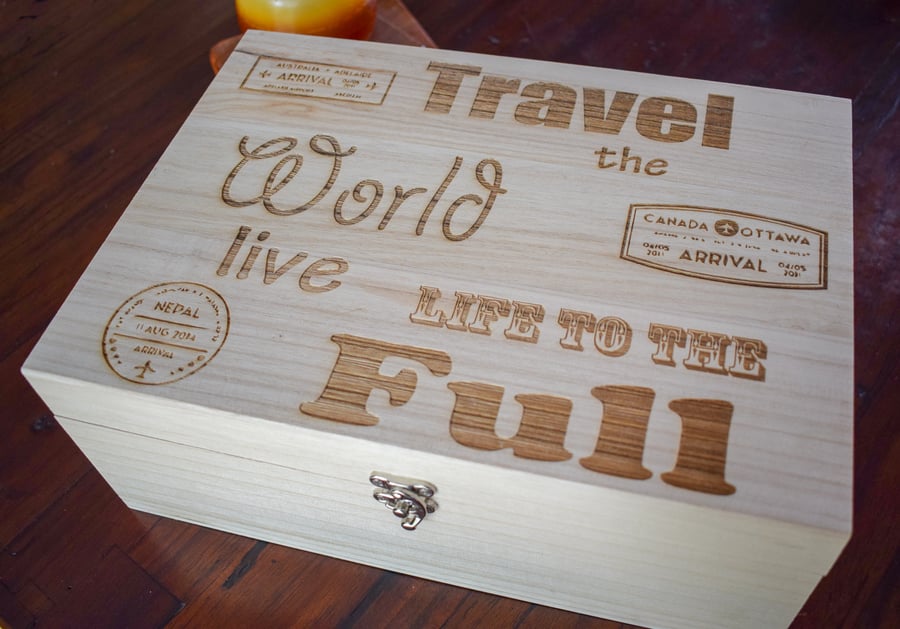 Wooden Travel Memory Box - Personalised to Order - Travelling Gifts & Storage