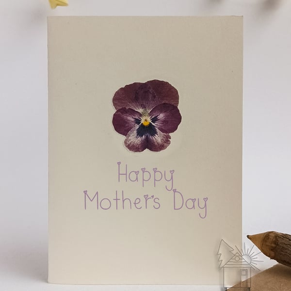 Mother's Day card, Viola, pressed flower card