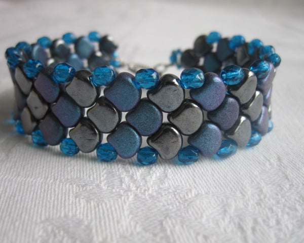 Blue and Black Dragon Scale Beadwork Bracelet