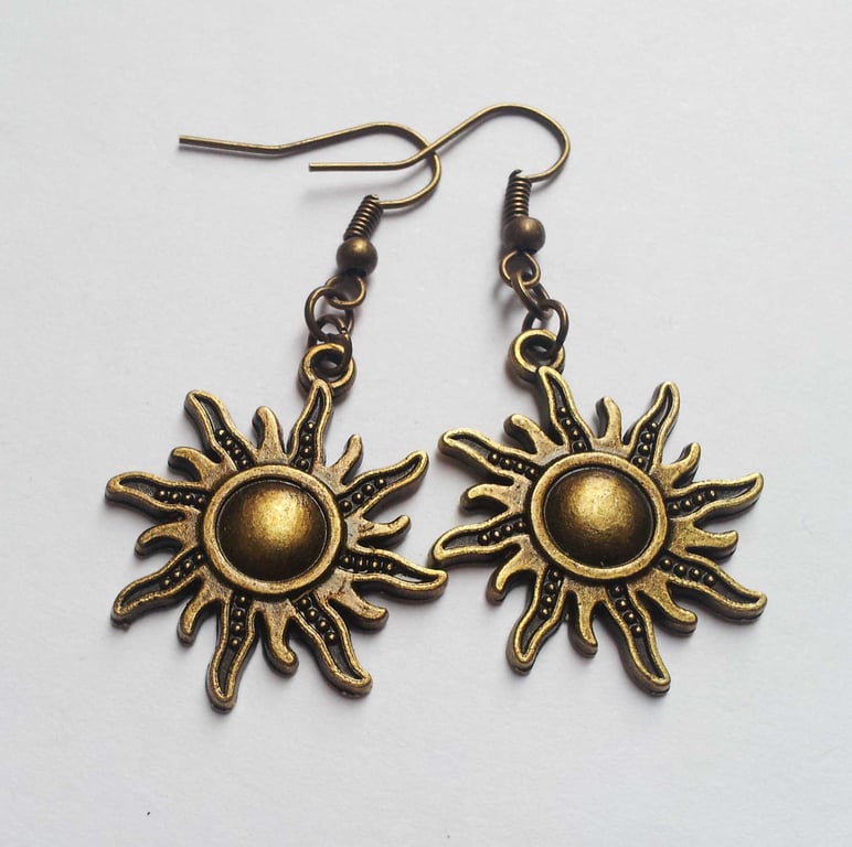 Bronze Tribal Sun Charm Boho Celestial Earrings