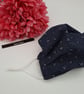 Face mask,  small, 3 layer, adjustable, washable in navy dot - Image 3