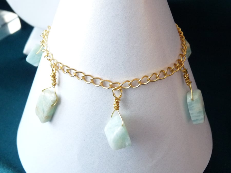 Amazonite Charm Drop Bracelet - Genuine Gemstone