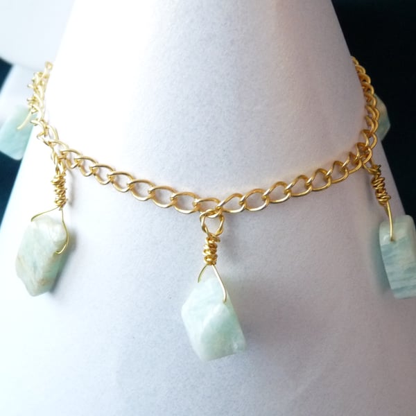 Amazonite Charm Drop Bracelet - Genuine Gemstone