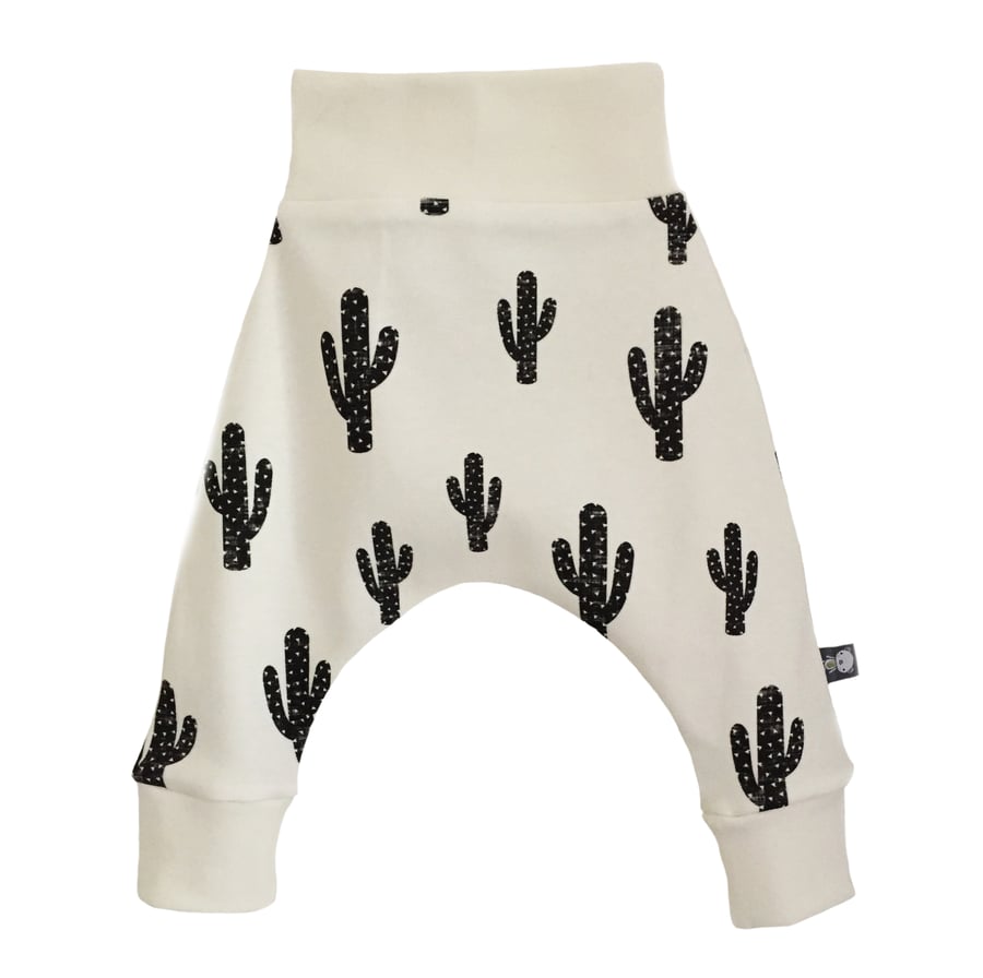 ORGANIC Baby HAREM PANTS Relaxed Trousers B&W CACTUS CACTI New Baby Gift Idea