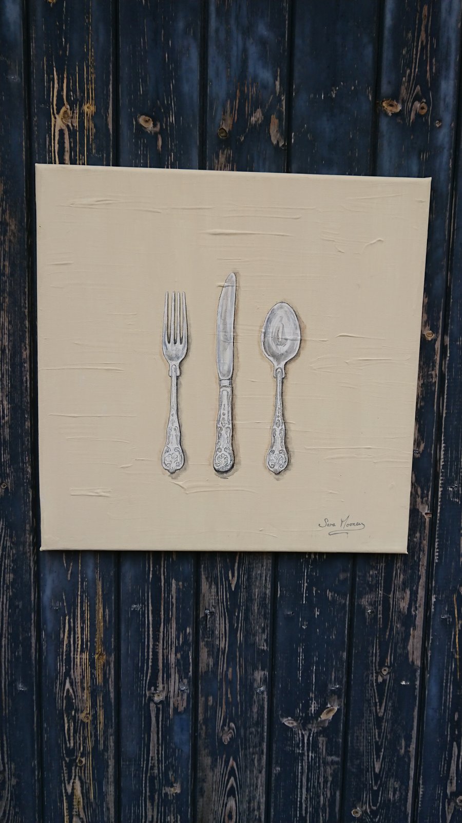 Cutlery original watercolour painting on cream canvas