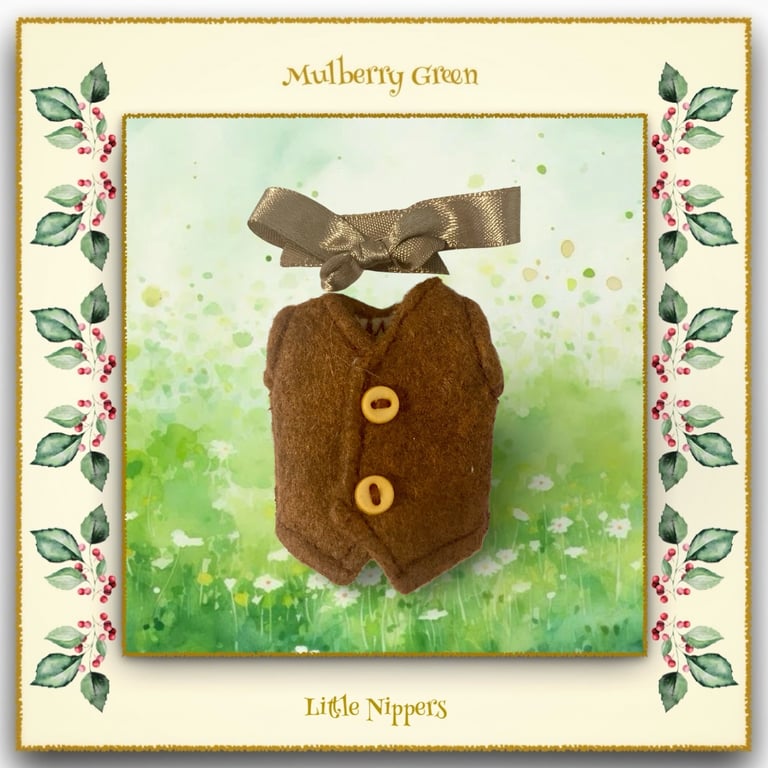 Little Nippers Brown and Mustard Cotton Lined Waistcoat and Bow Tie