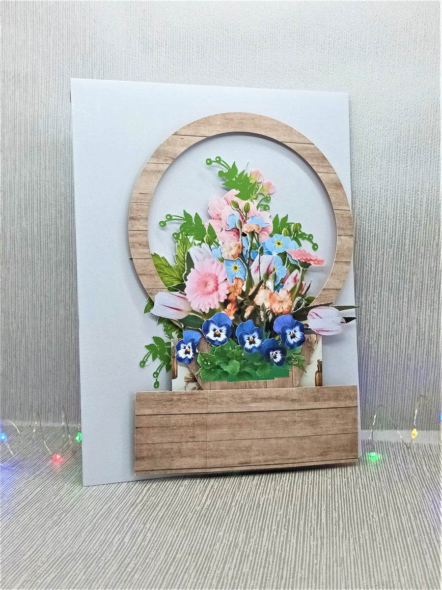 Delightful pop up flower basket card for any occasion