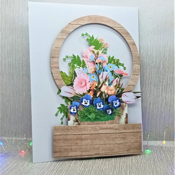 Delightful pop up flower basket card for any occasion