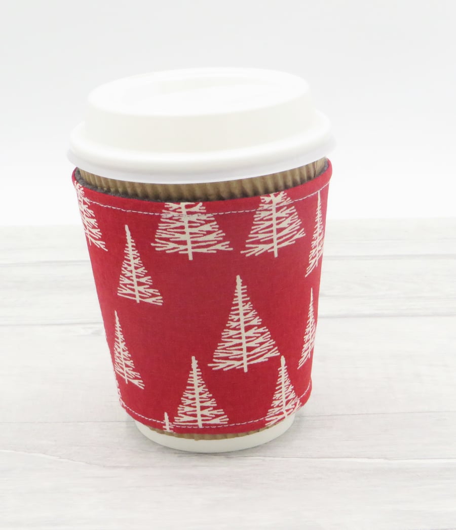 Cup Cosy Sleeve in Christmas Fabric, Reversible and Reusable Cup Holder,