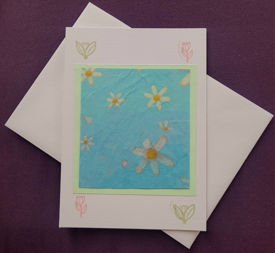 Spring themed handmade blank card with white envelope 