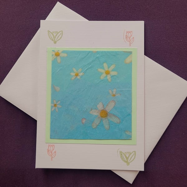 Spring themed handmade blank card with white envelope 