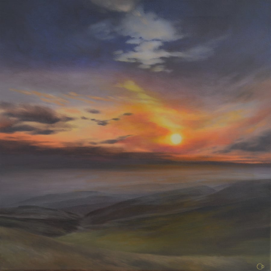 Misty Morning Sunrise on the Moors Landscape Oil Painting