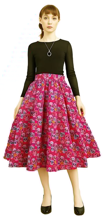 1950s Vintage Retro Rockabilly Circle Skirt Red Sugar Skulls print Sizes 10-26 