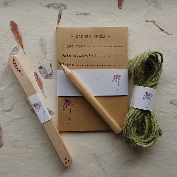 Gardener’s Gift Set – Wooden labels, seed envelopes, twine & pencil - Echinacea