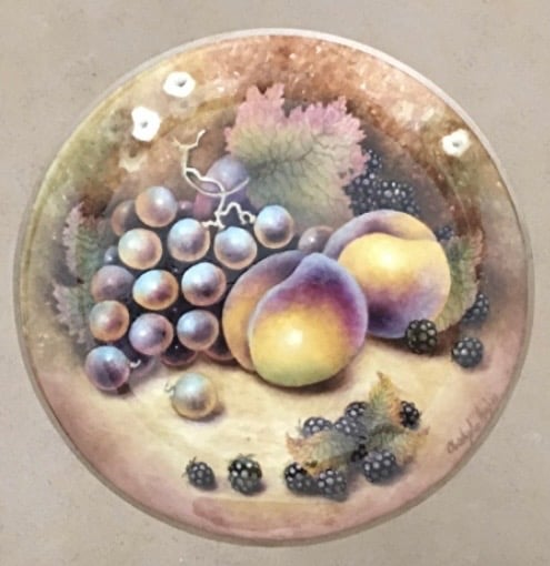 Worcester Fruit . Handpainted bone china coupe plaque i