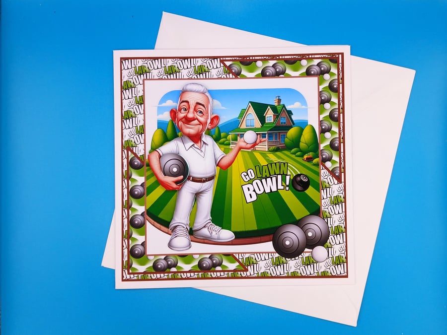 Man's Bowling Card, 8x8inches, 20x20cms, Son, Brother, Grandfather, Husband
