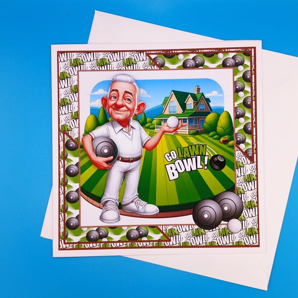 Man's Bowling Card, 8x8inches, 20x20cms, Son, Brother, Grandfather, Husband