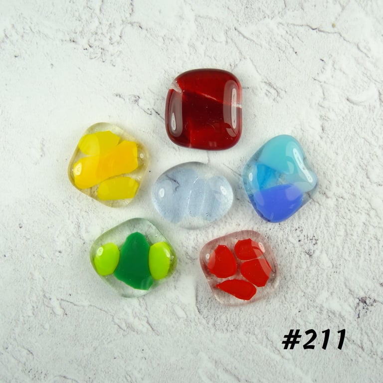 Bag of mixed colours art glass cabochons, for jewellery making, crafting (211)