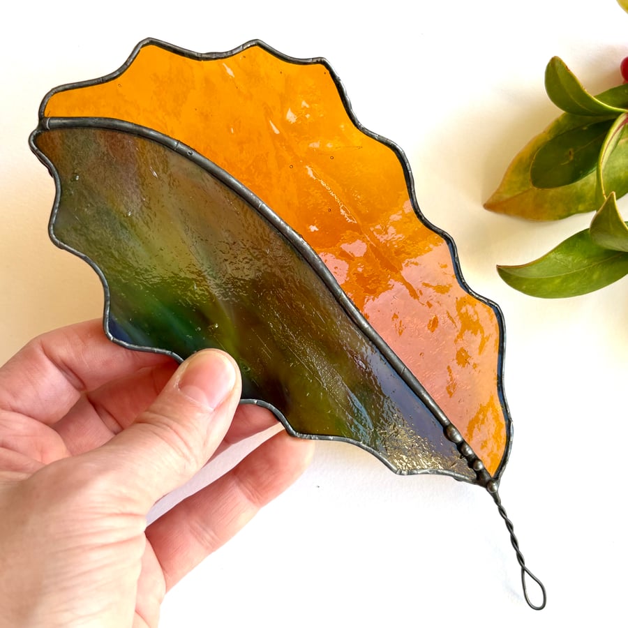 Stained glass autumn colours oak leaf suncatcher, Falling Leaves