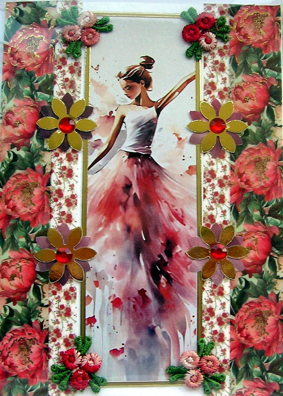 Dancing Ballerina - Hand Crafted Decoupage Greeting Card - Blank 3171
