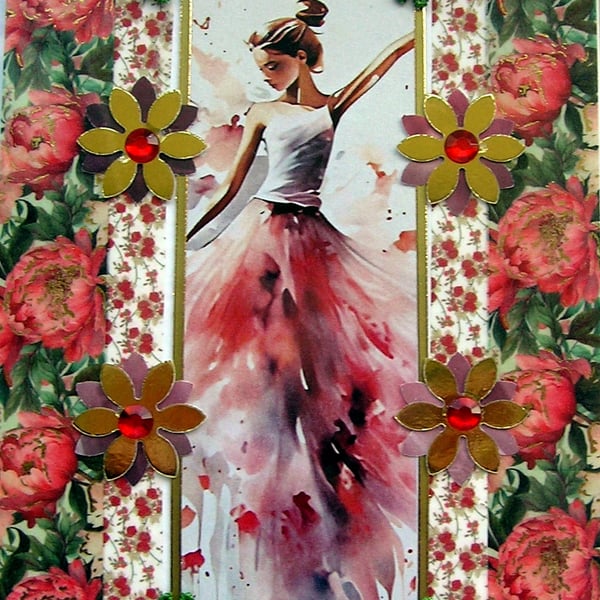 Dancing Ballerina - Hand Crafted Decoupage Greeting Card - Blank 3171