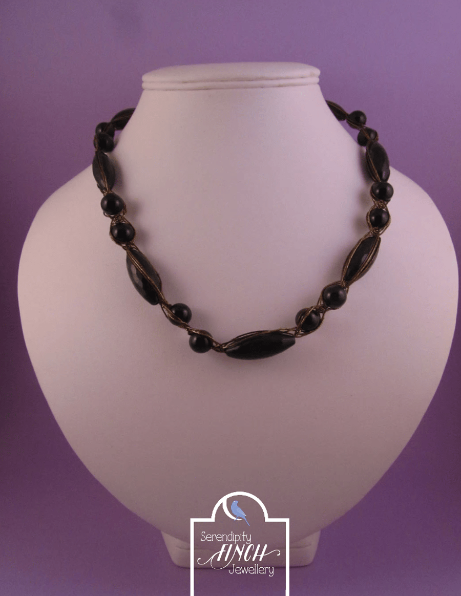 Black Agate Sari Necklace, Black Agate Necklace, Black Necklace