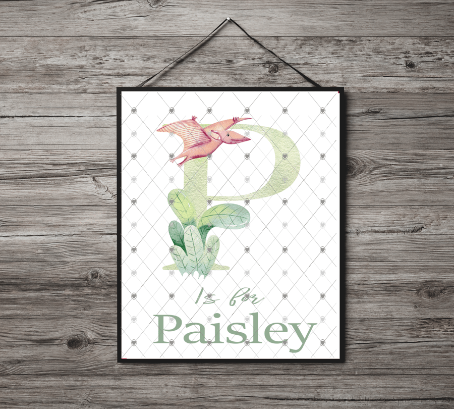 Dinosaur Initial Name Print, Letter P Custom Print, Letter P Personalised Art