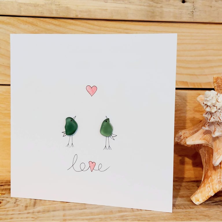 Sea Glass Lovebirds Greetings Cards - Wedding, Anniversary, Valentine's Day