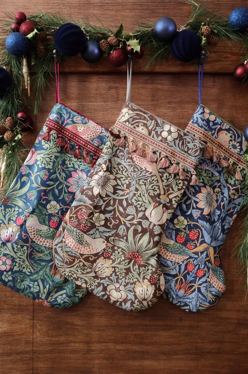William Morris Christmas Stocking Strawberry Chocolate Slate