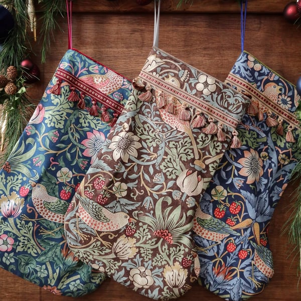 William Morris Christmas Stocking Strawberry Chocolate Slate