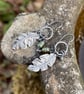 Oxidised silver feather and green pearl earrings - Image 3