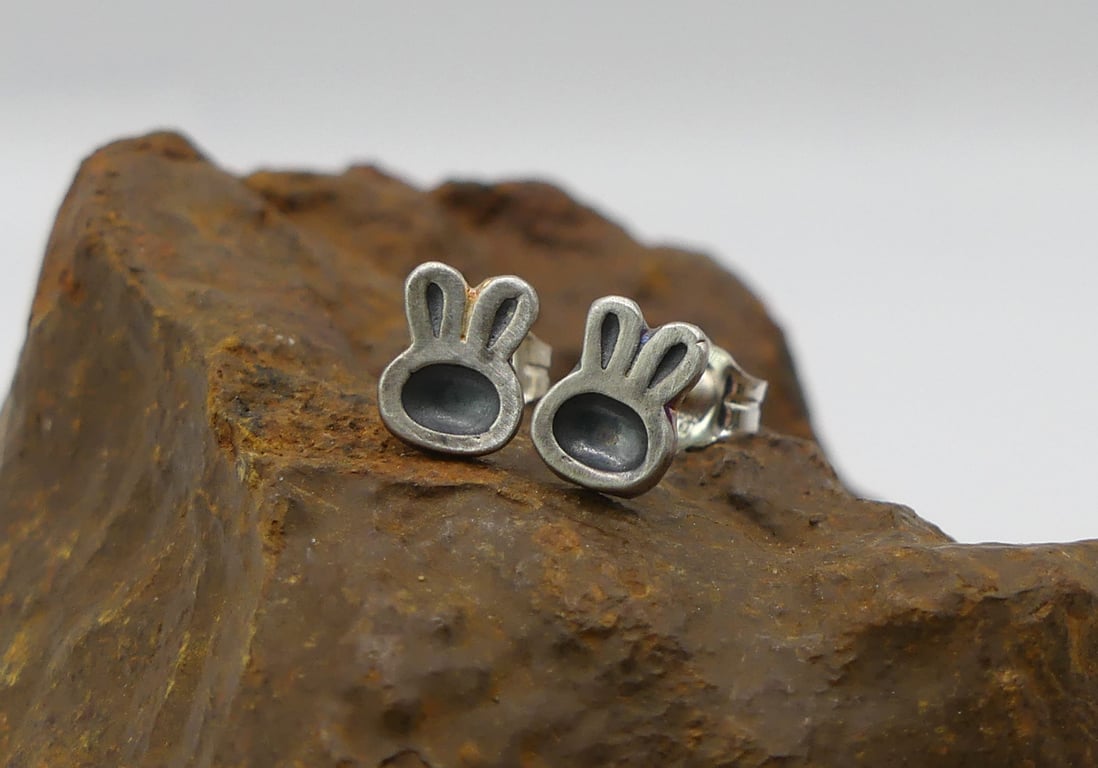 Recycled Sterling Silver Bunny Head Stud Earrings