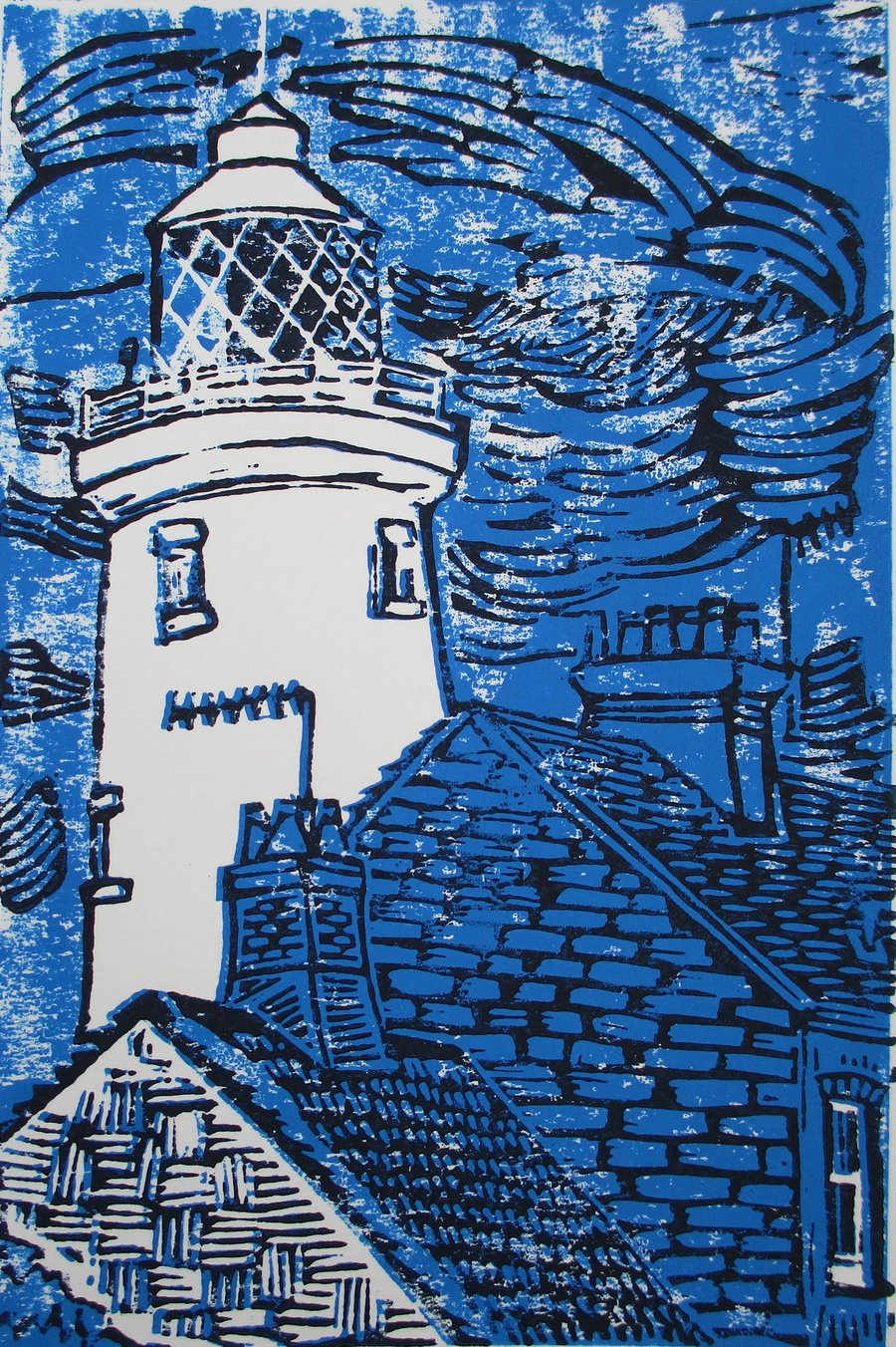 Southwold Lighthouse - Original Hand Coloured Linocut Print Limited Edition