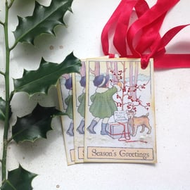 CHRISTMAS GIFT TAGS  ( set of 3. ) Vintage-style . ' Winter Berries'.