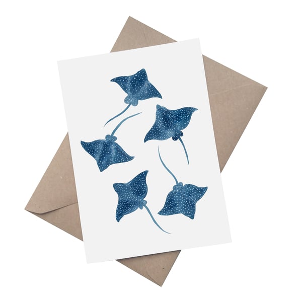 Watercolour Spotted Eagle Rays: A5 Blank Greetings Card 